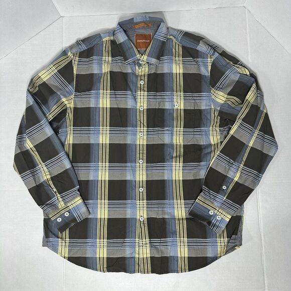 TOMMY BAHAMA MENS 100% COTTON  Plaid Shirt Blue Grey Button Down SZ XL - Picture 1 of 9